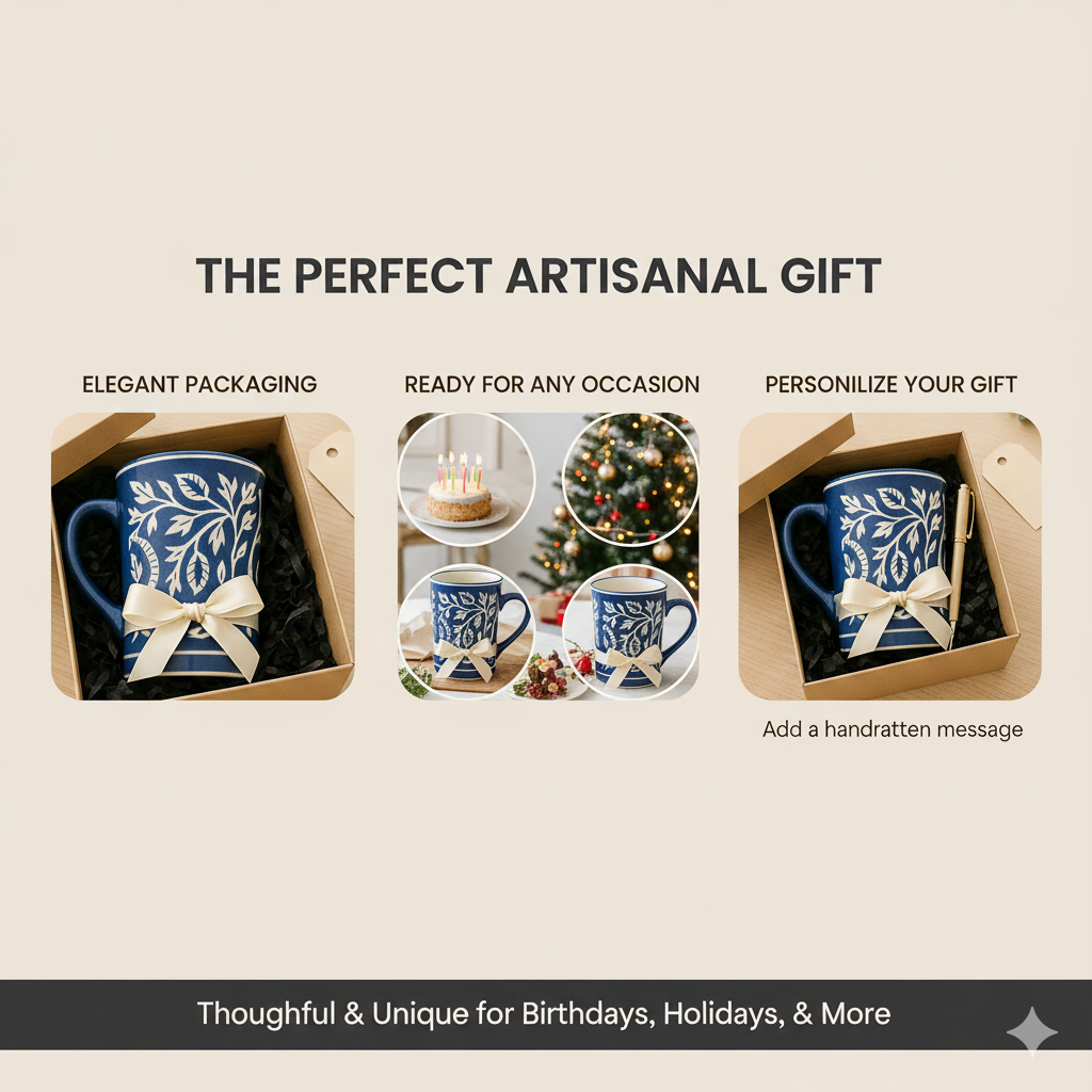 Blue Pottery Blue Floral Handmade Coffee Mug