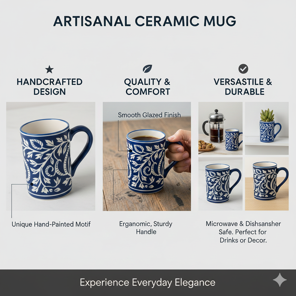 Blue Pottery Blue Floral Handmade Coffee Mug