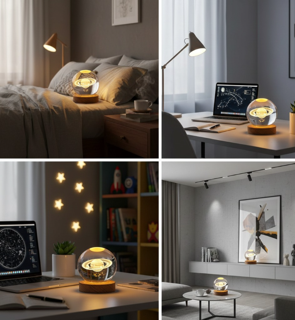 3D Saturn Crystal Globe Lamp (Warm White)