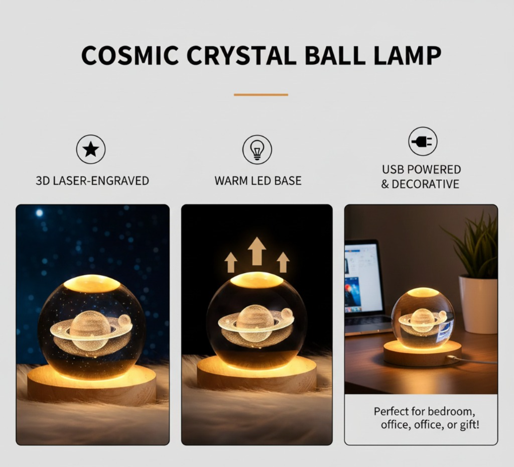 3D Saturn Crystal Globe Lamp (Warm White)