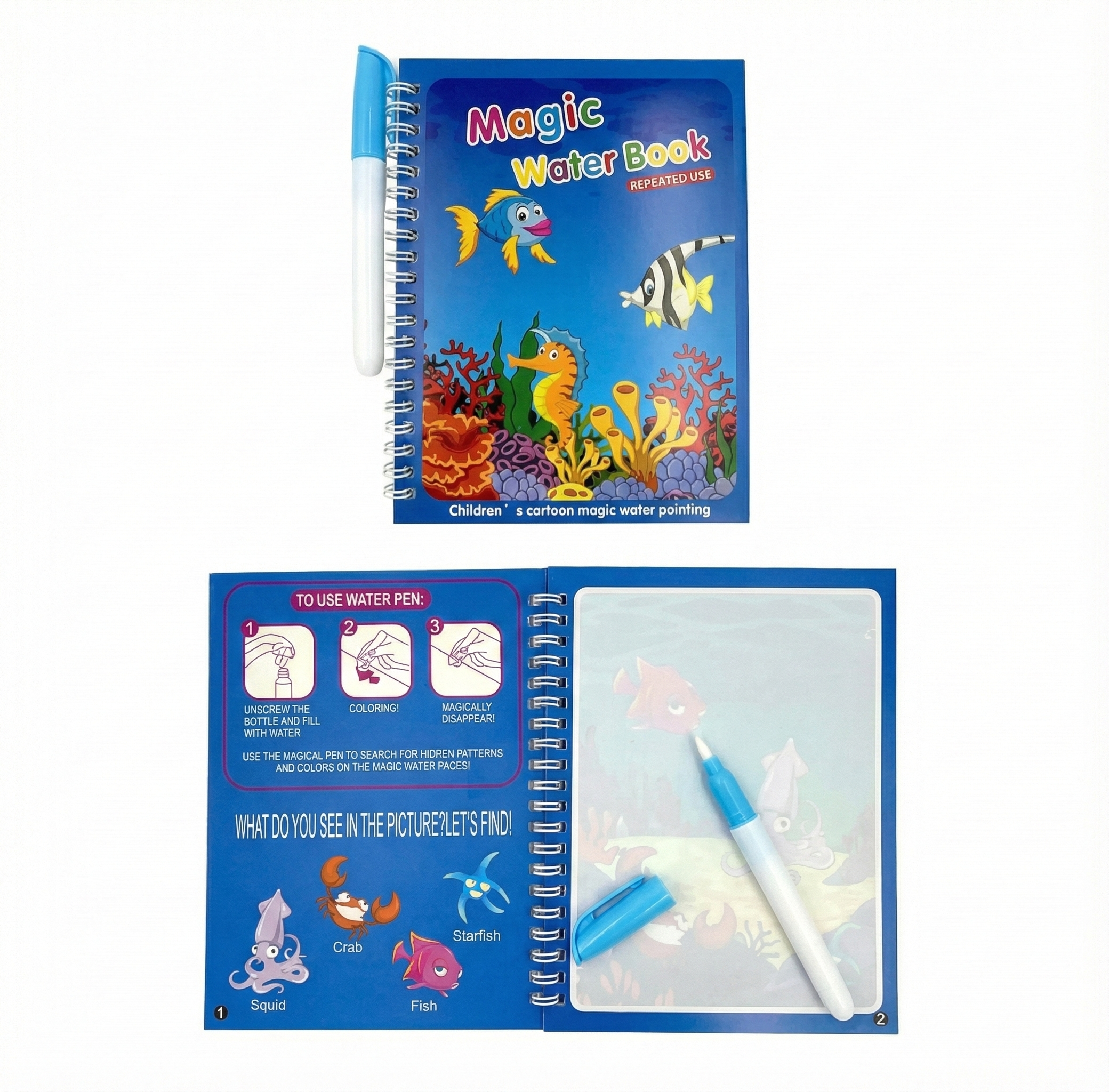 Reusable Magic Water Drawing Book – Quick Dry Coloring Doodle Pad with Magic Pen