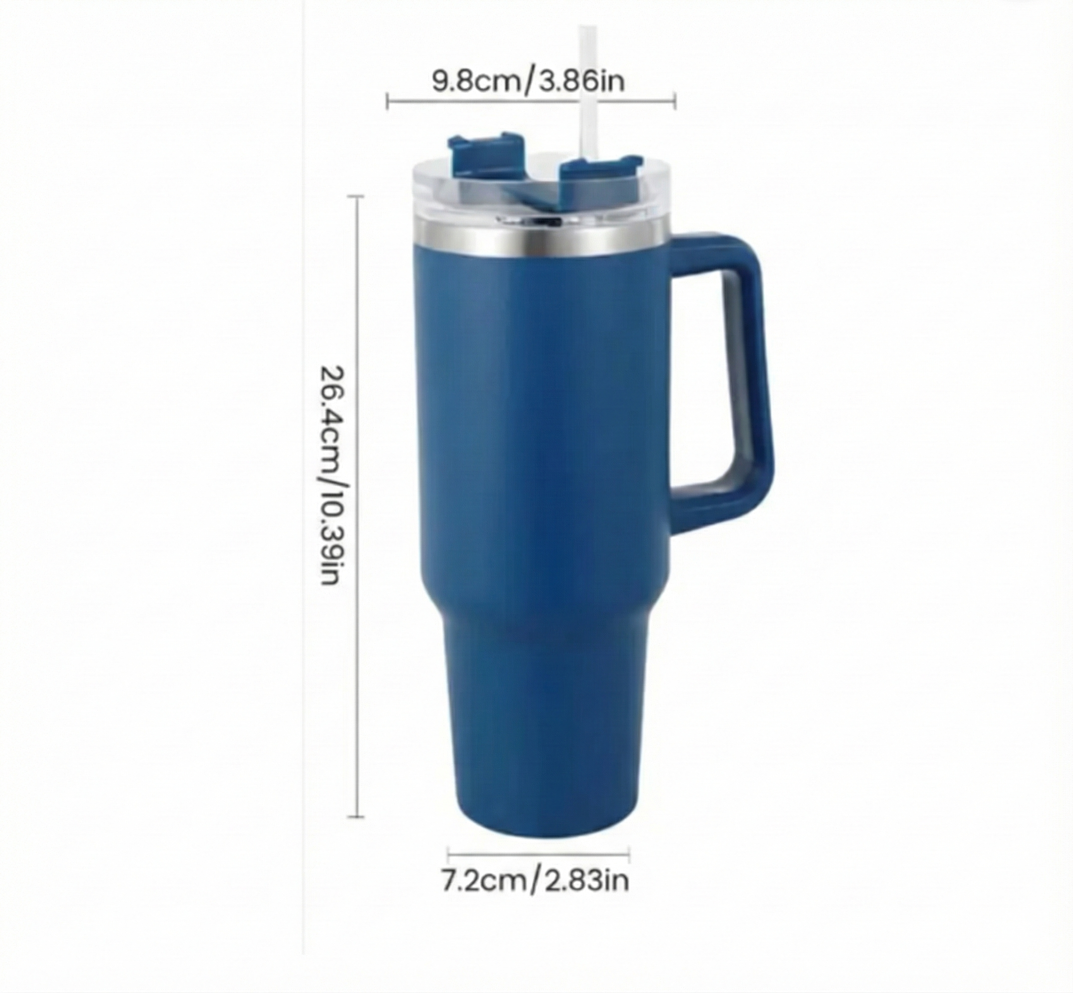 Stainless Steel Insulated Tumbler with Handle & Straw – Leakproof Travel Cup (Blue)