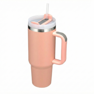 Stainless Steel Insulated Tumbler with Handle & Straw – Leakproof Travel Cup (Pink)