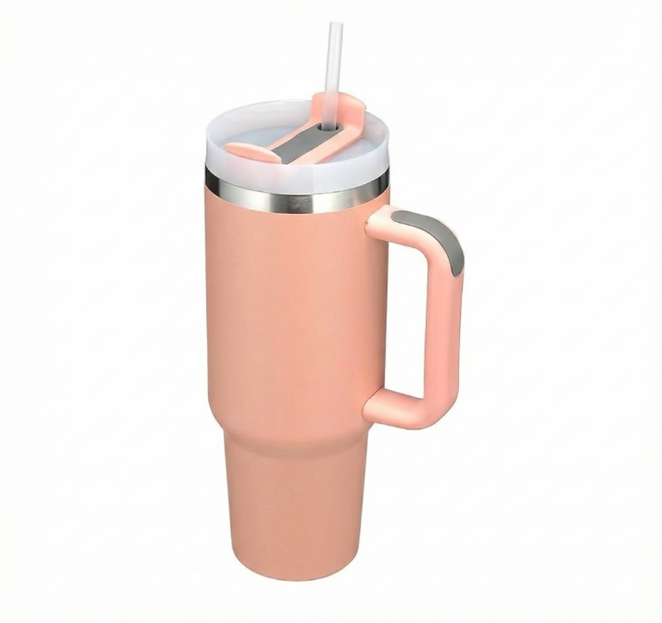 Stainless Steel Insulated Tumbler with Handle & Straw – Leakproof Travel Cup (Pink)