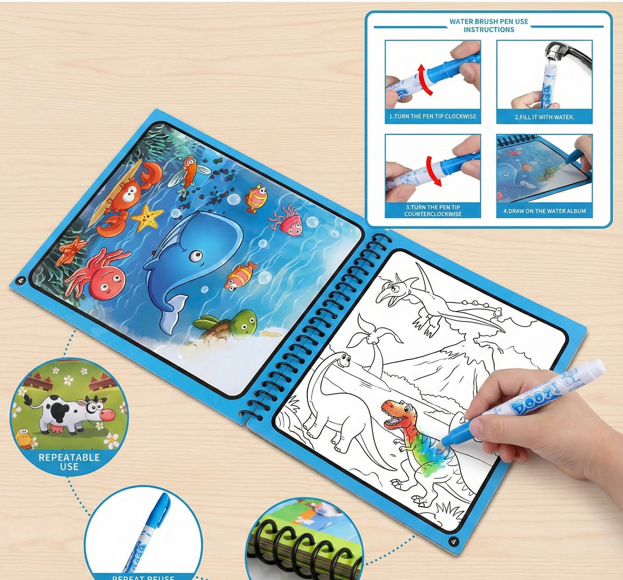 Reusable Magic Water Drawing Book – Quick Dry Coloring Doodle Pad with Magic Pen