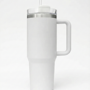 Stainless Steel Insulated Tumbler with Handle & Straw – Leakproof Travel Cup (White)