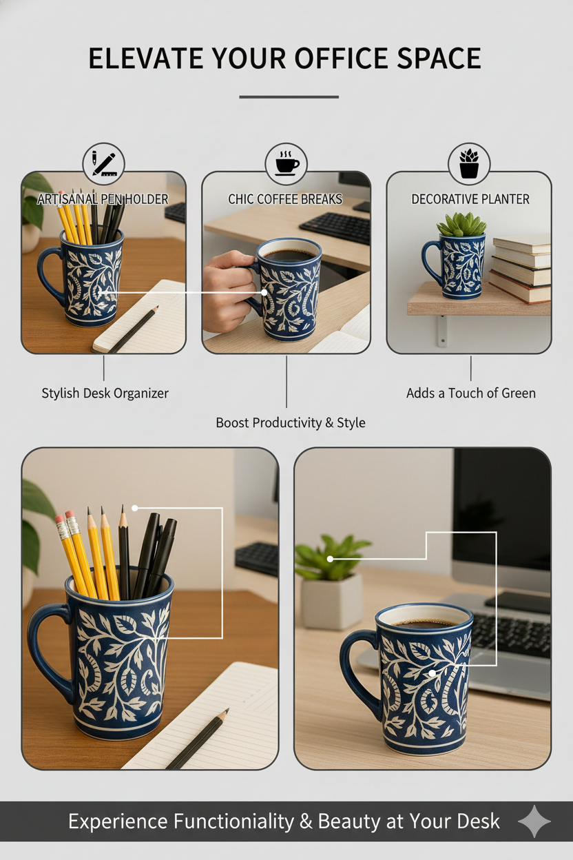 Blue Pottery Blue Floral Handmade Coffee Mug