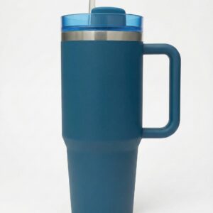 Stainless Steel Insulated Tumbler with Handle & Straw – Leakproof Travel Cup (Blue)