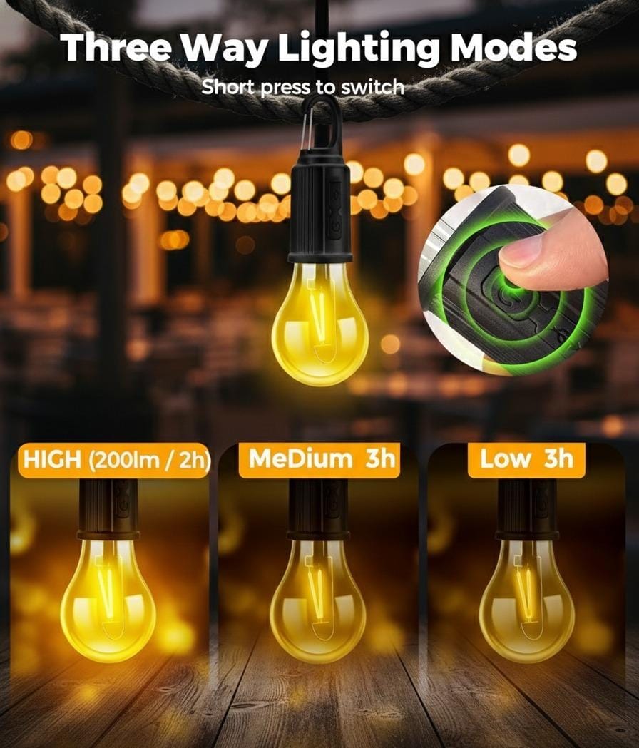 Hanging Camping Lamp with Hook – Vintage LED Bulb