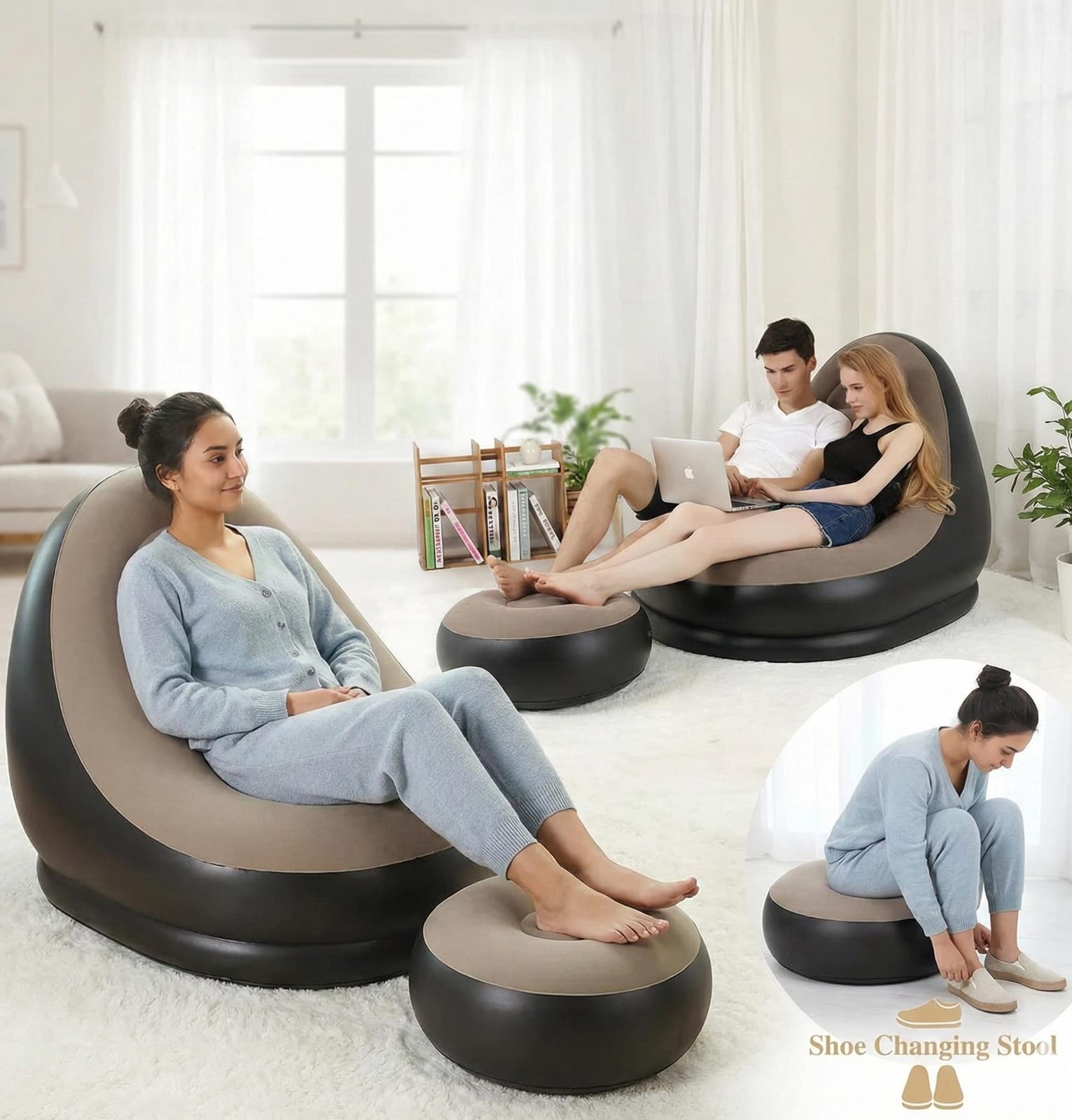 Sofa Chair with Footstool – 2-in-1 Folding Lounger with Air Pump (Gray)