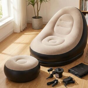 Sofa Chair with Footstool – 2-in-1 Folding Lounger with Air Pump (Gray)