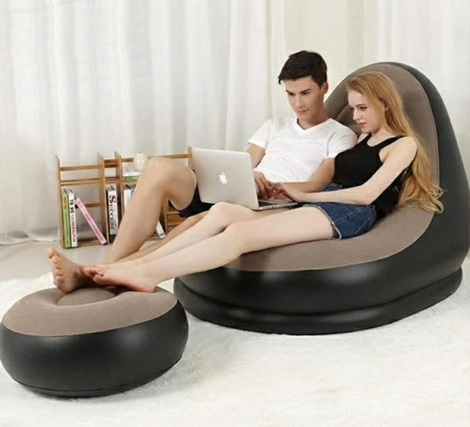 Sofa Chair with Footstool – 2-in-1 Folding Lounger with Air Pump (Gray)