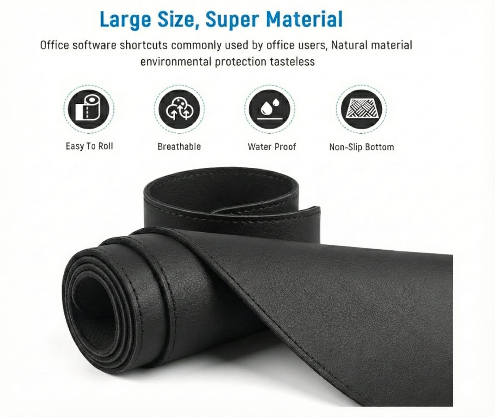 Anti-Slip Keyboard Shortcuts Desk Mat – Large Computer & Mouse Pad (Black)