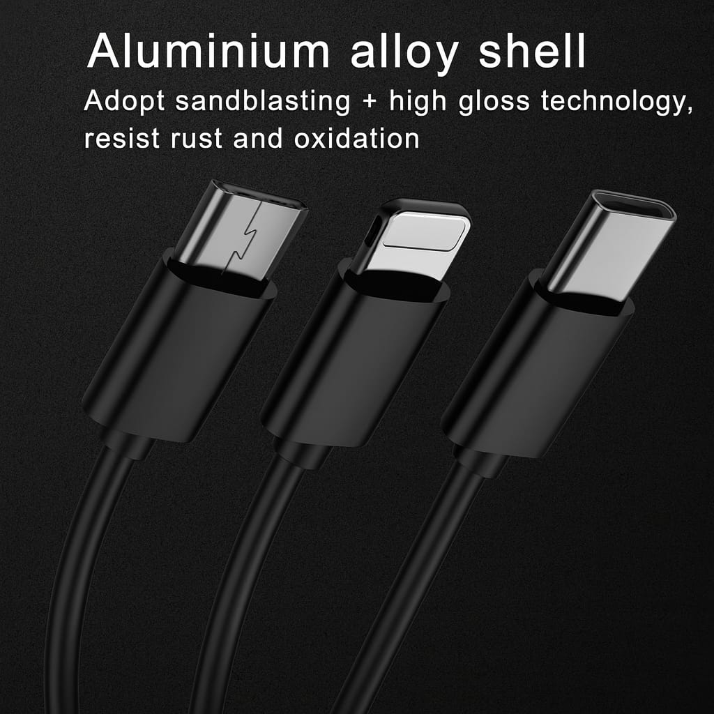 3-in-1 Retractable USB Charging Cable – Fast Charging Data Cable (Black)