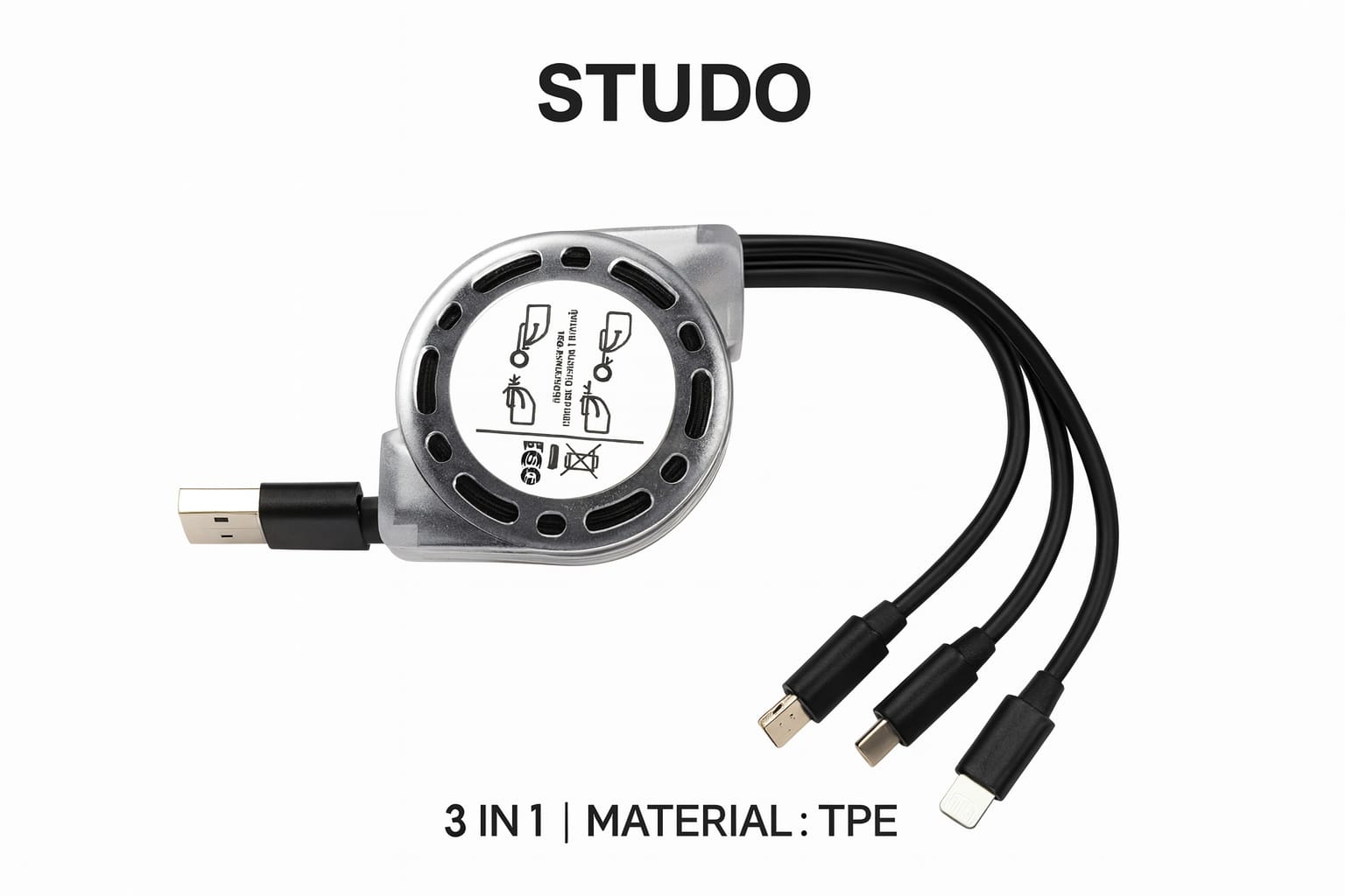 3-in-1 Retractable USB Charging Cable – Fast Charging Data Cable (Black)