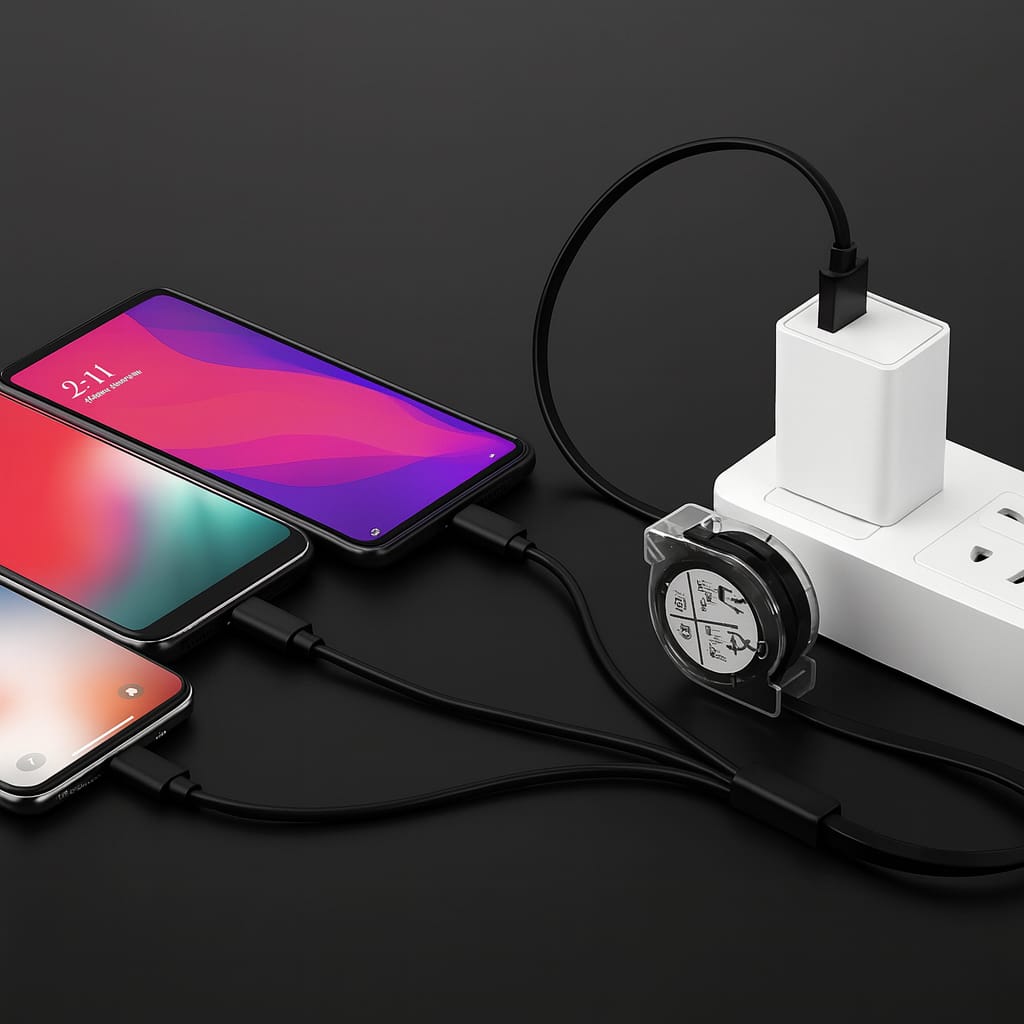 3-in-1 Retractable USB Charging Cable – Fast Charging Data Cable (Black)