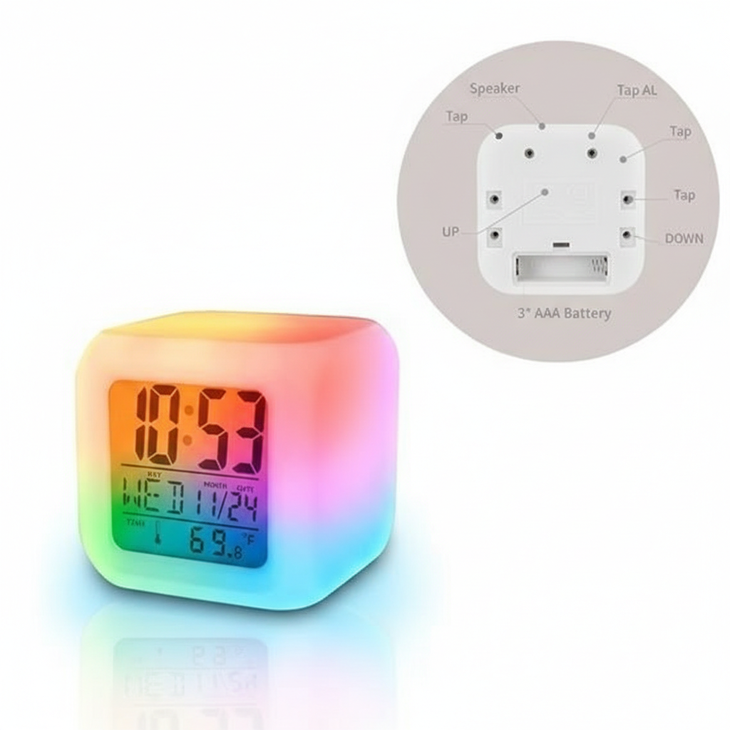Colour Changing Digital Alarm Clock with Touch Light