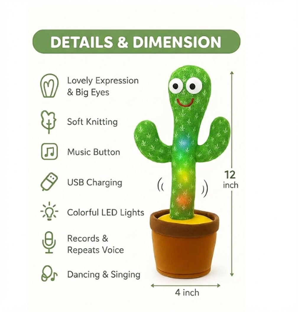 Dancing Cactus Toy – USB Rechargeable Interactive Toy