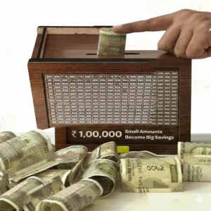Wooden Savings Challenge Money Bank – ₹1,00,000 Goal Cash Saving Box