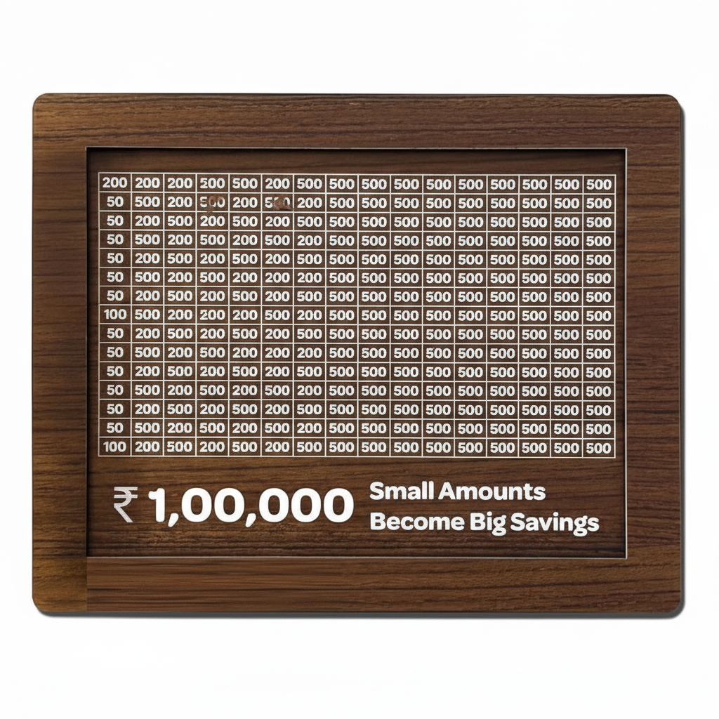 Wooden Savings Challenge Money Bank – ₹1,00,000 Goal Cash Saving Box