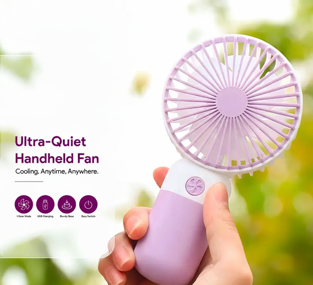Ultra-Quiet Handheld Fan – Portable USB Rechargeable Mini Fan for Travel & Outdoor Use
