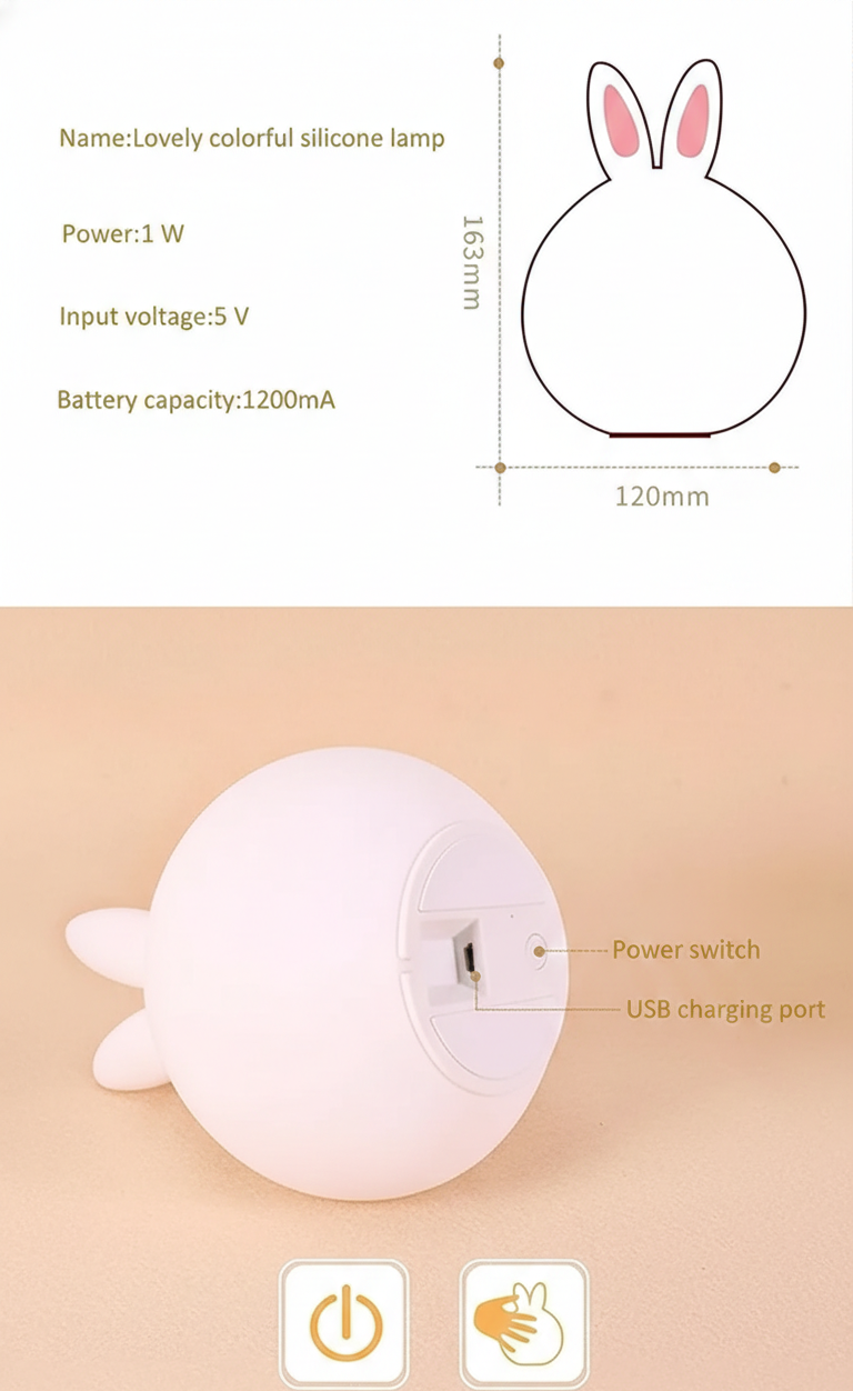 Silicone Bunny Night Lamp – Colour Changing LED Light for Kids & Bedroom