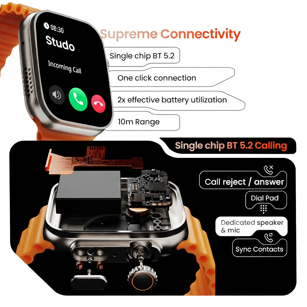 T800 Smart Watch – Bluetooth Calling, Wireless Charging & Premium Design