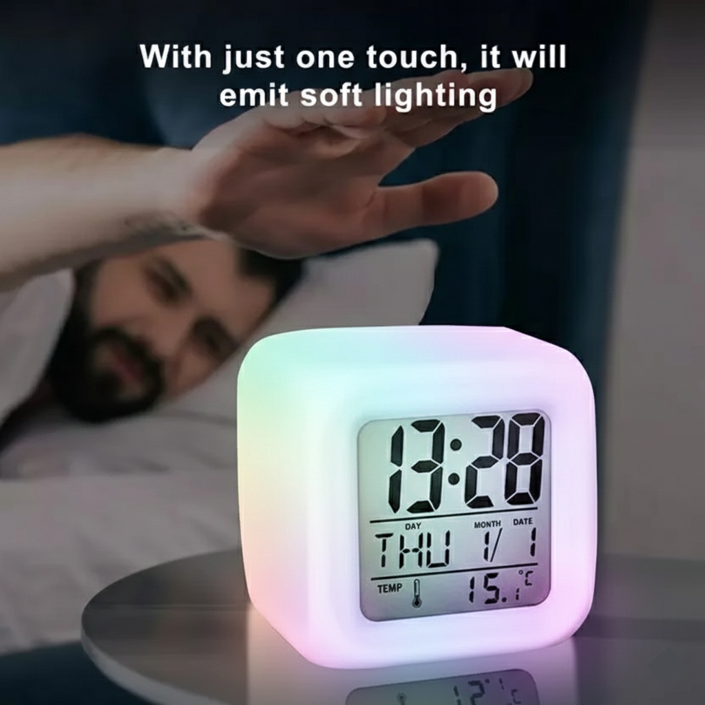 Colour Changing Digital Alarm Clock with Touch Light