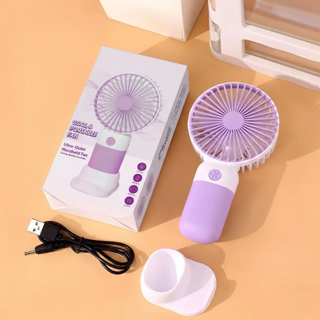 Ultra-Quiet Handheld Fan – Portable USB Rechargeable Mini Fan for Travel & Outdoor Use